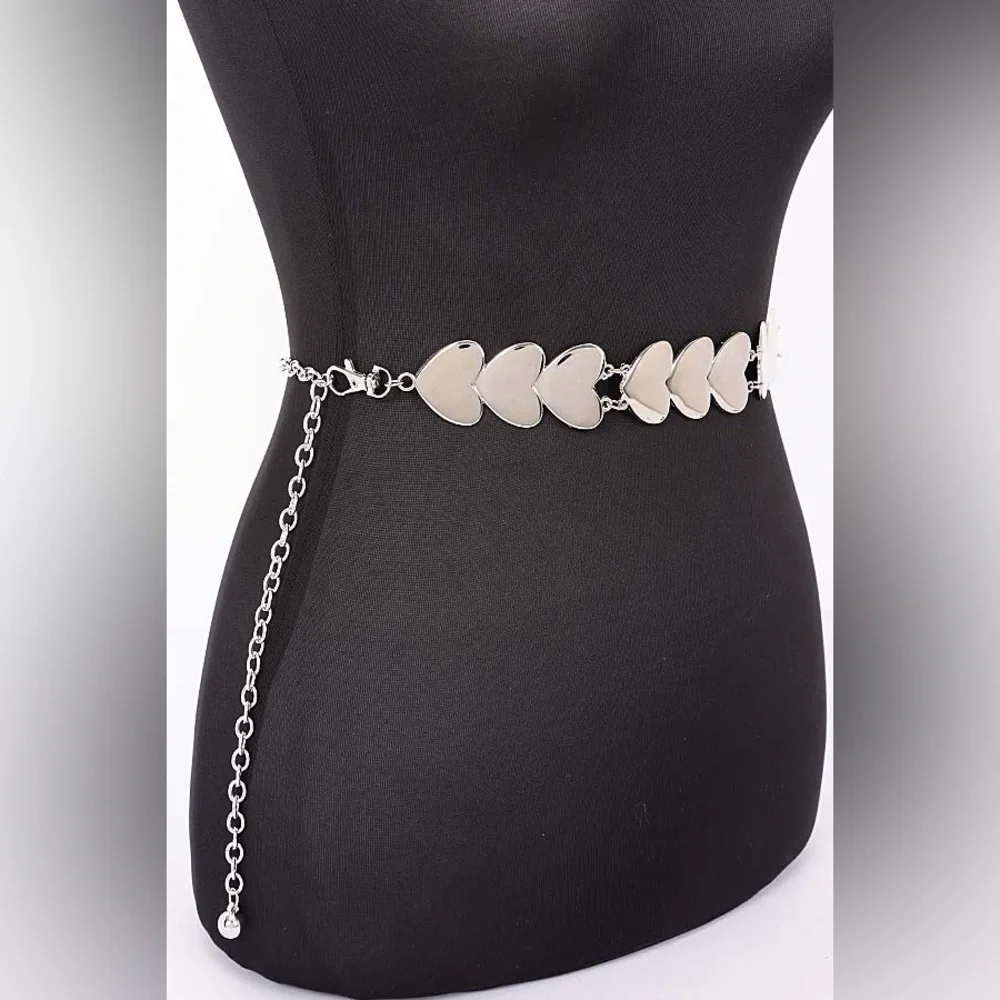 Gold or Silver Heart Metal Chain Statement Belt